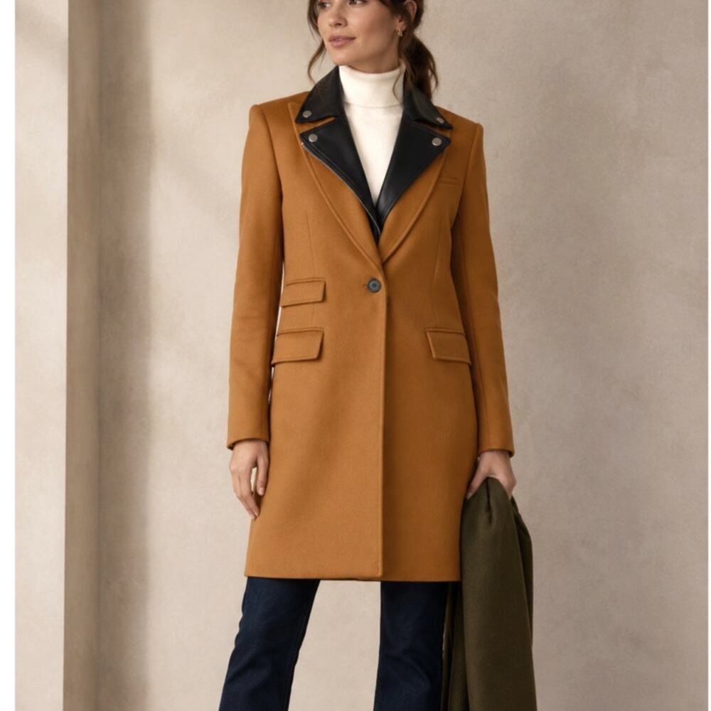 NWT! Veronica Beard 8 Wool Cashmere Chesterfield Dickey Coat Long Jacket Camel